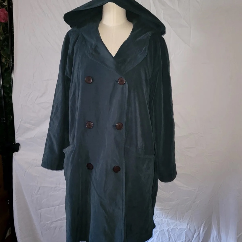 Vintage Drizzle Women's French Green Army Trench Coat~Size 4 Buttons Pockets